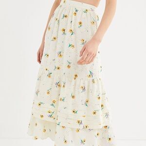 Urban Outfitters Ballad Floral Eyelet Midi Skirt